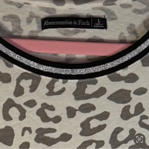 Abercrombie & Fitch Gray Leopard Print Tee with Striped Neckline - Picture 6 of 14